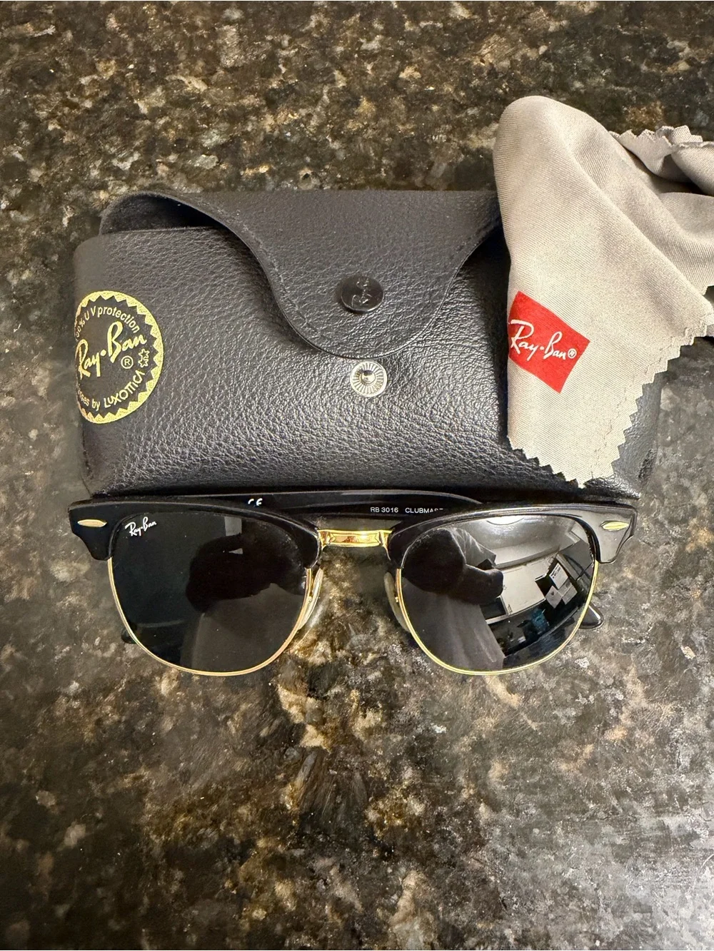 Ray-Ban Clubmaster Sunglasses in Black and Gold with Dark Green Lenses